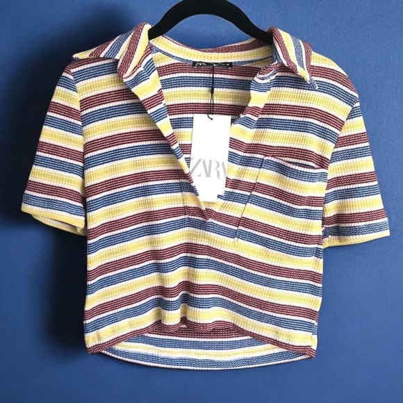 ZARA stripe polo crop top shirt size medium NWT - Picture 3 of 4